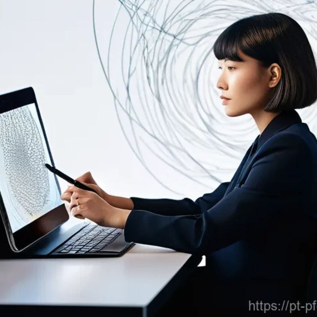 포트폴리오 구축 시 인사이트 얻기 위한 자료 - **AI-Enhanced Creativity with a Human Touch:**
"A female graphic designer in her late 20s, with ...