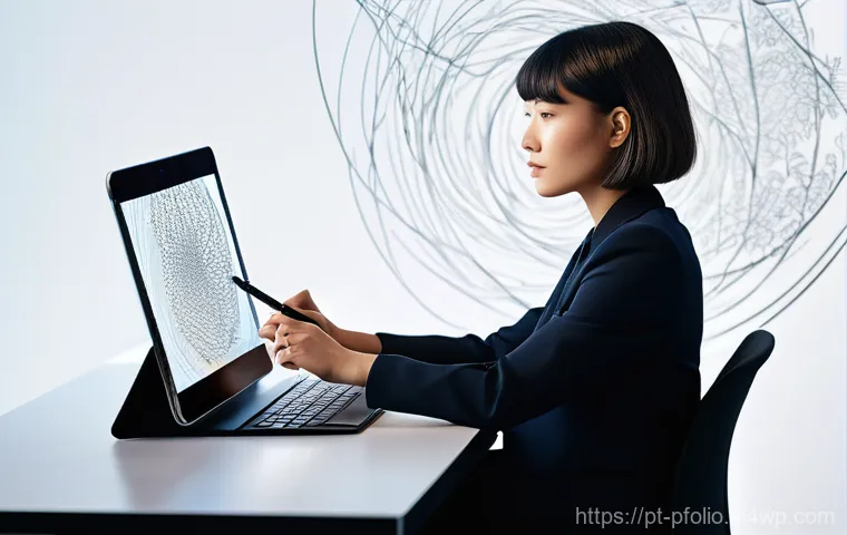 포트폴리오 구축 시 인사이트 얻기 위한 자료 - **AI-Enhanced Creativity with a Human Touch:**
"A female graphic designer in her late 20s, with ...