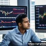 포트폴리오 관리의 심리적 요소 이해하기 - A professional investor sitting calmly at a modern office desk in S&atilde;o Paulo, Brazil, surrounded by m...