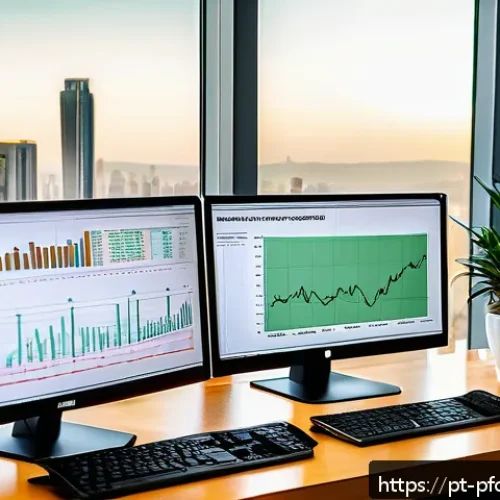 계속되는 저금리 시대의 포트폴리오 전략 - A professional Brazilian investor&rsquo;s modern home office with dual computer monitors displaying detail...