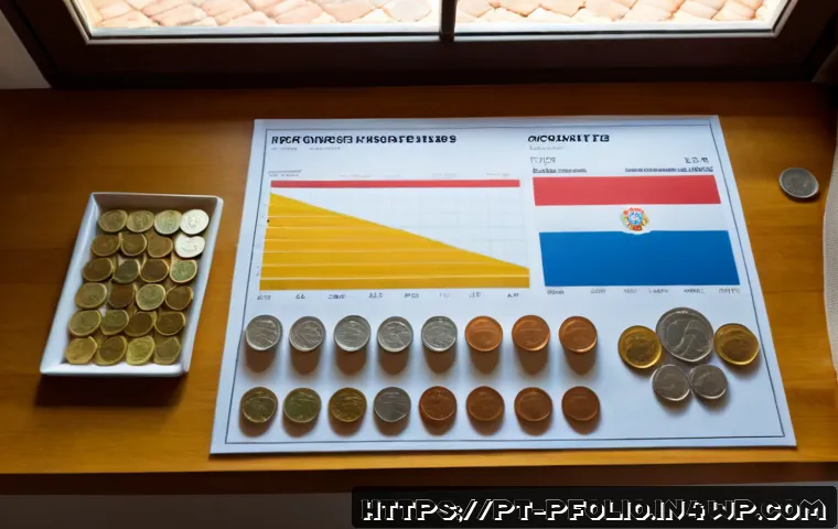 포트폴리오의 위험과 수익률의 상관관계 - Photorealistic overhead view of a Portuguese investor’s tidy home-office desk, two simple investment...