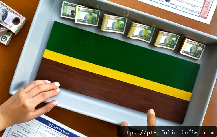 Home 17 투자 포트폴리오에서 자산 클래스 선택하기 - Photorealistic overhead view of a Portuguese investor’s tidy wooden desk, neatly arranged euro bankn...